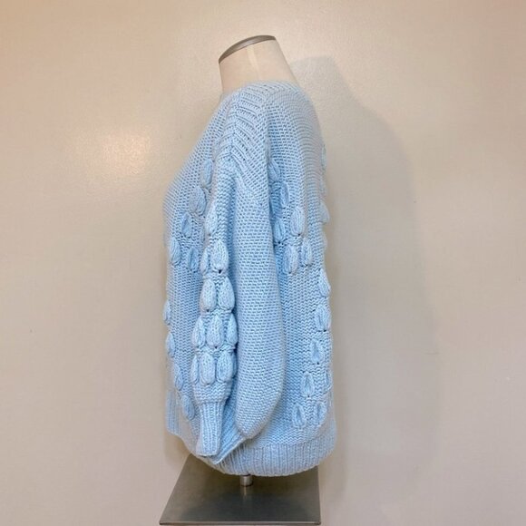 Vintage Light Blue Bubble Knit 3/4 Sleeve Knit Grandma Sweater S - Picture 2 of 10